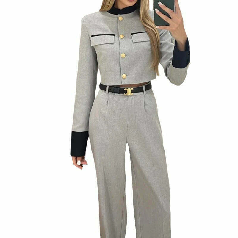 Y2K Aesthetic Elegant Short Jacket Wide-Leg Pants Suit for Niche Women Fashion