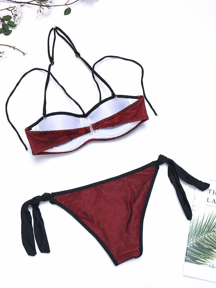 Y2K Aesthetic Embroidered Mesh Bikini Swimsuit - Sexy Fluorescent Backless Style
