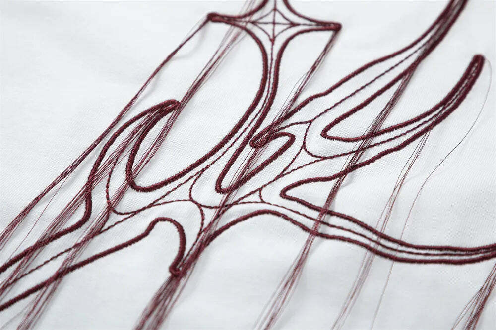 Y2K Aesthetic Embroidered T-Shirt with 'Stag Horns' Design