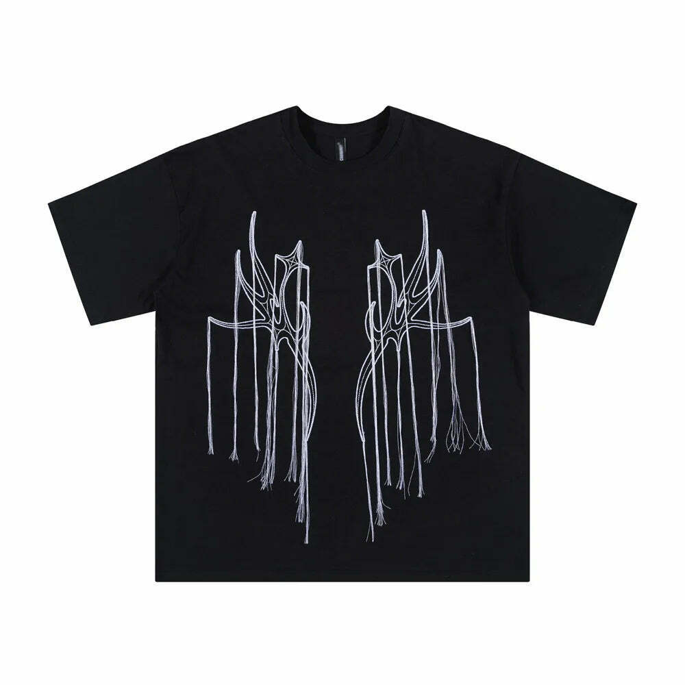 Y2K Aesthetic Embroidered T-Shirt with 'Stag Horns' Design