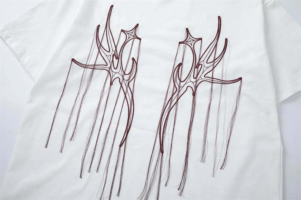 Y2K Aesthetic Embroidered T-Shirt with 'Stag Horns' Design