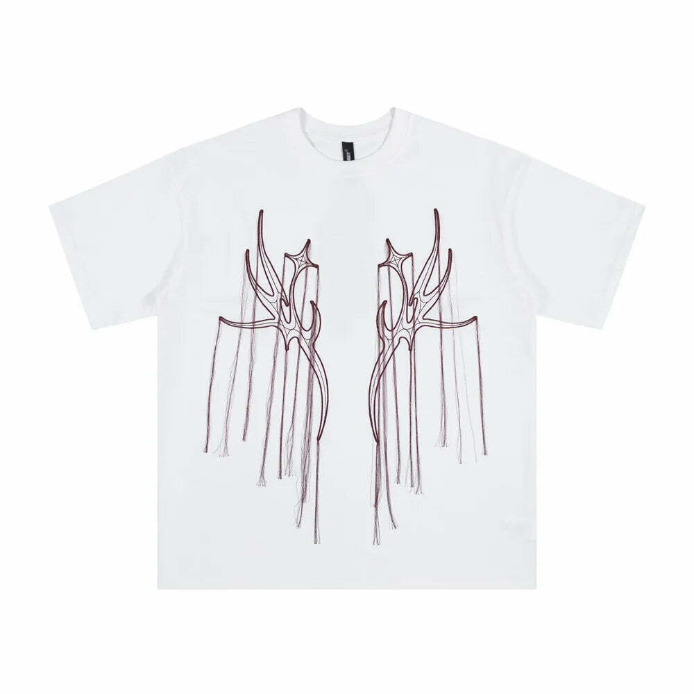 Y2K Aesthetic Embroidered T-Shirt with 'Stag Horns' Design