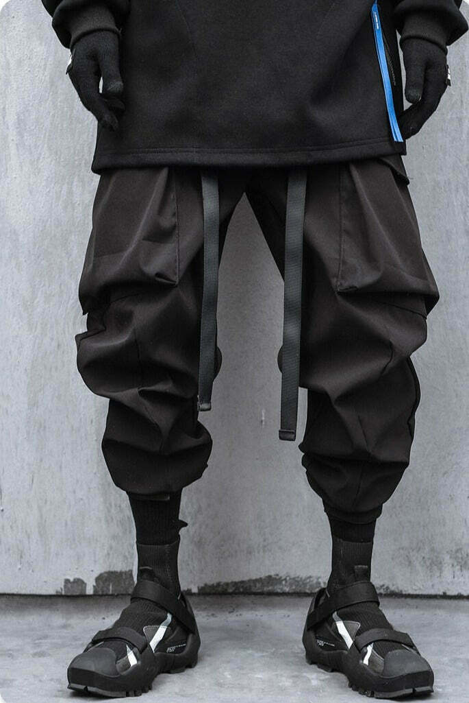Y2K Aesthetic Extended Belt Strap Cargo Pants for Women - Grunge Style with Coquette Touch