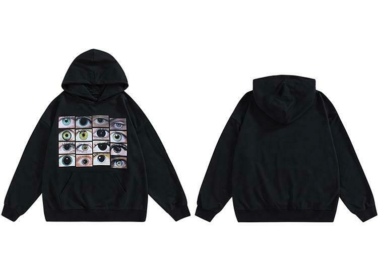 Y2K Aesthetic Eye Graphic Hoodie for Women - Coquette Style Grunge Fashion with Pastel Goth Vibes