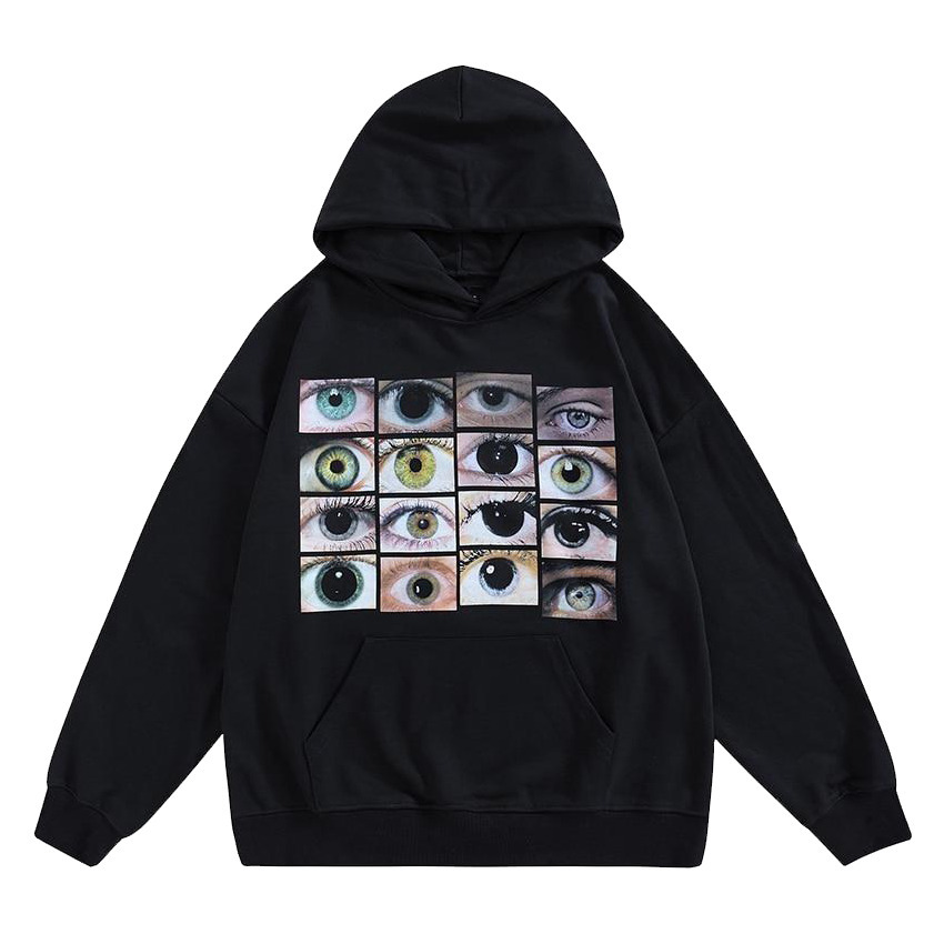 Y2K Aesthetic Eye Graphic Hoodie for Women - Coquette Style Grunge Fashion with Pastel Goth Vibes