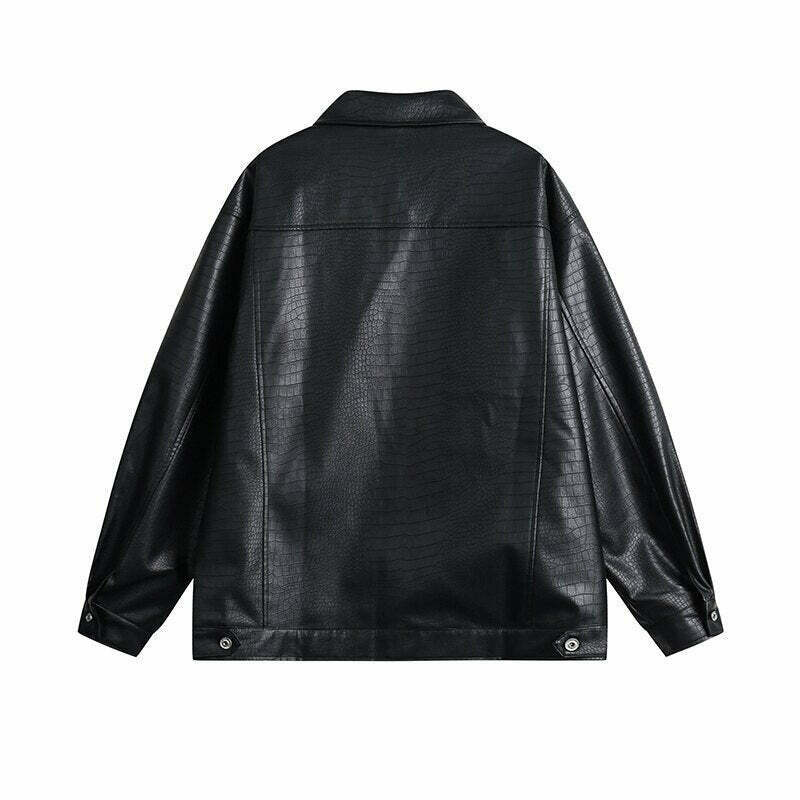 Y2K Aesthetic Faux Crocodile Leather Jacket - Coquette Style Grunge Fashion with Old Money Elegance