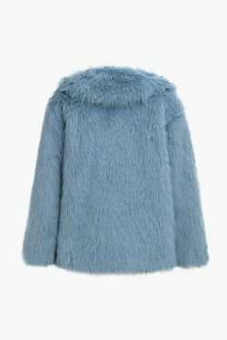 Y2K Aesthetic Faux Fur Lapel Coat for Women - Coquette Style Grunge Fashion with Pastel Goth Vibes