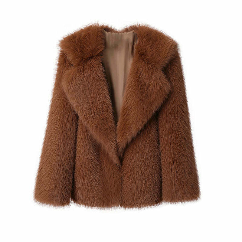 Y2K Aesthetic Faux Fur Mid-Length Coat for Women - Coquette Style Grunge Fashion