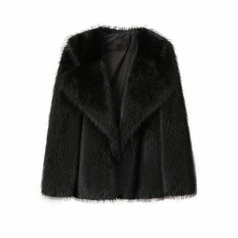 Y2K Aesthetic Faux Fur Mid-Length Coat for Women - Coquette Style Grunge Fashion