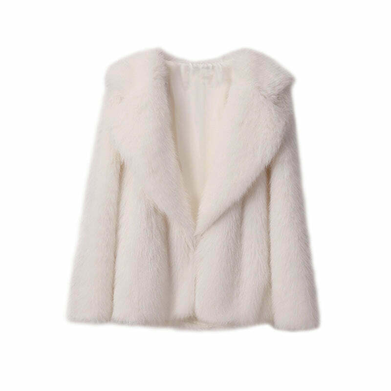 Y2K Aesthetic Faux Fur Mid-Length Coat for Women - Coquette Style Grunge Fashion