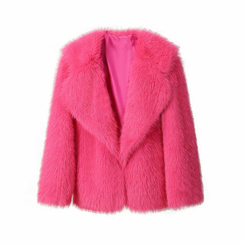 Y2K Aesthetic Faux Fur Mid-Length Coat for Women - Coquette Style Grunge Fashion