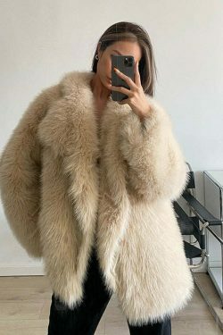 Y2K Aesthetic Faux Fur Mid-Length Coat for Women - Coquette Style Grunge Fashion
