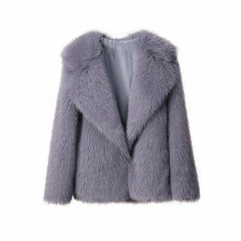 Y2K Aesthetic Faux Fur Mid-Length Coat for Women - Coquette Style Grunge Fashion