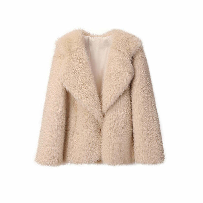 Y2K Aesthetic Faux Fur Mid-Length Coat for Women - Coquette Style Grunge Fashion