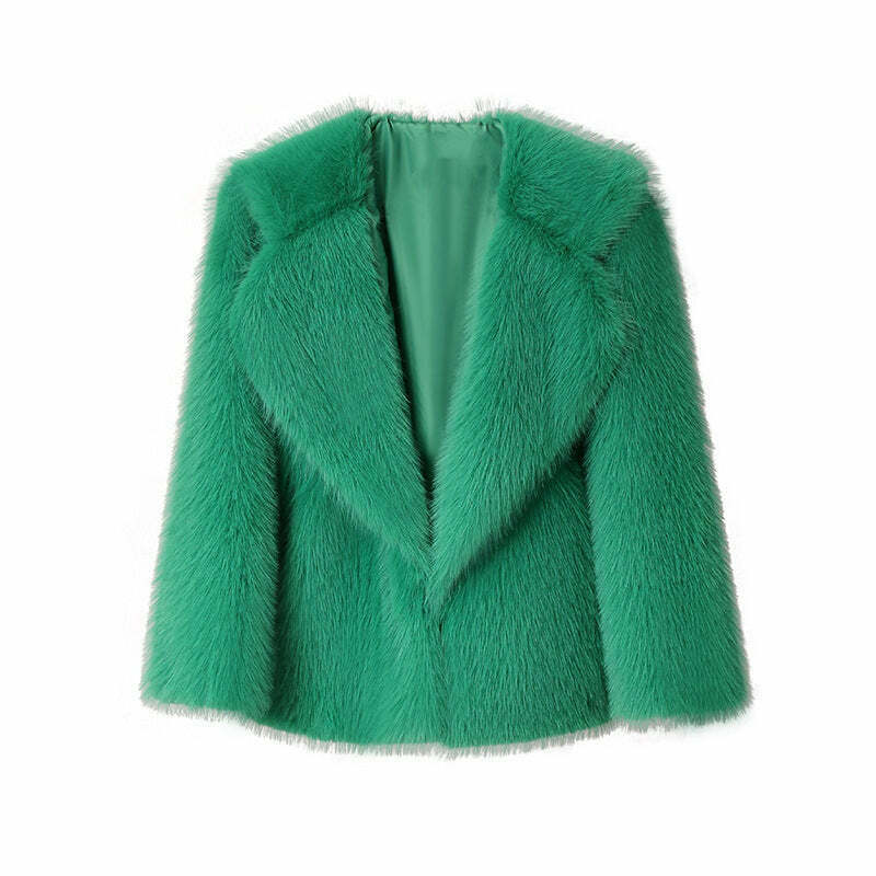 Y2K Aesthetic Faux Fur Mid-Length Coat for Women - Coquette Style Grunge Fashion