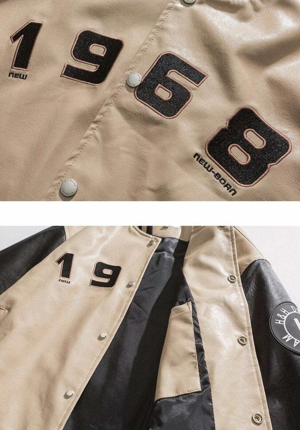 Y2K Aesthetic Faux Leather 1968 Varsity Jacket for Women - Coquette & Grunge Style