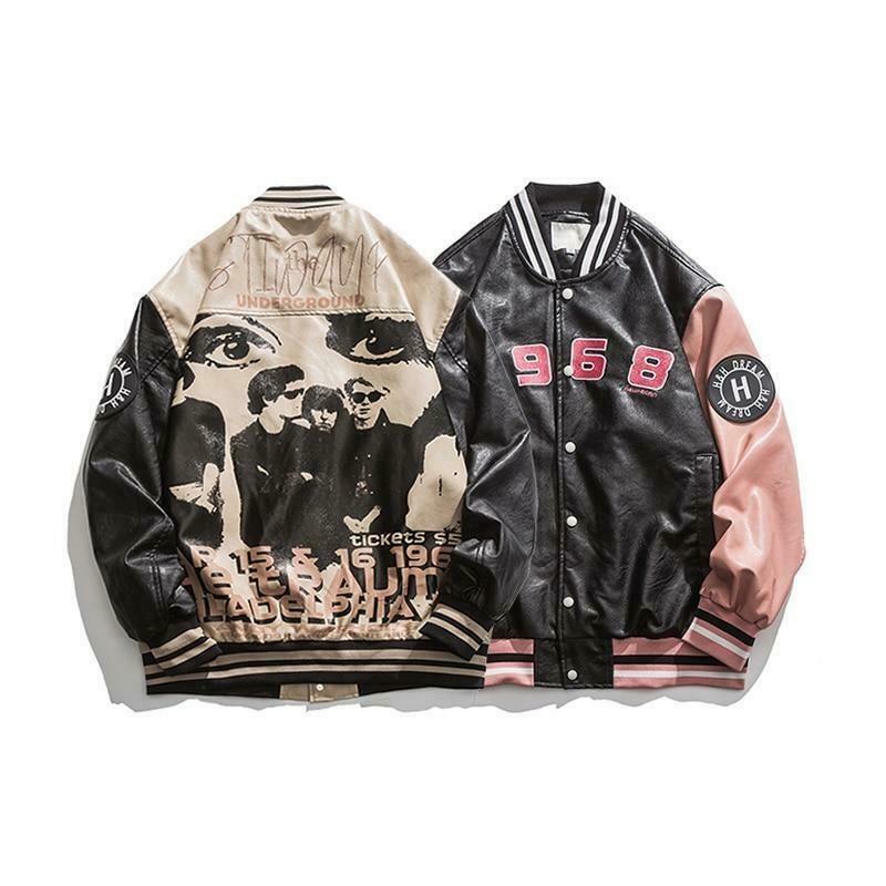 Y2K Aesthetic Faux Leather 1968 Varsity Jacket for Women - Coquette & Grunge Style