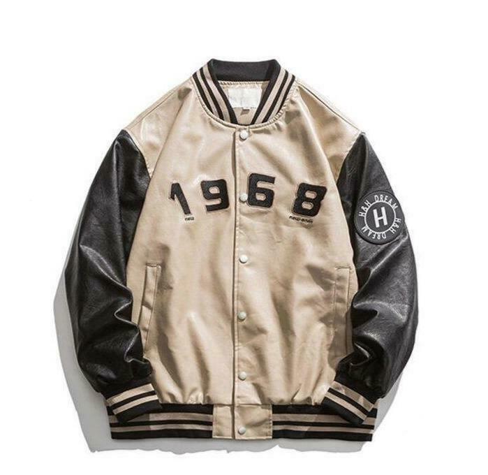 Y2K Aesthetic Faux Leather 1968 Varsity Jacket for Women - Coquette & Grunge Style