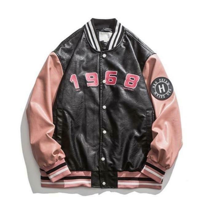 Y2K Aesthetic Faux Leather 1968 Varsity Jacket for Women - Coquette & Grunge Style