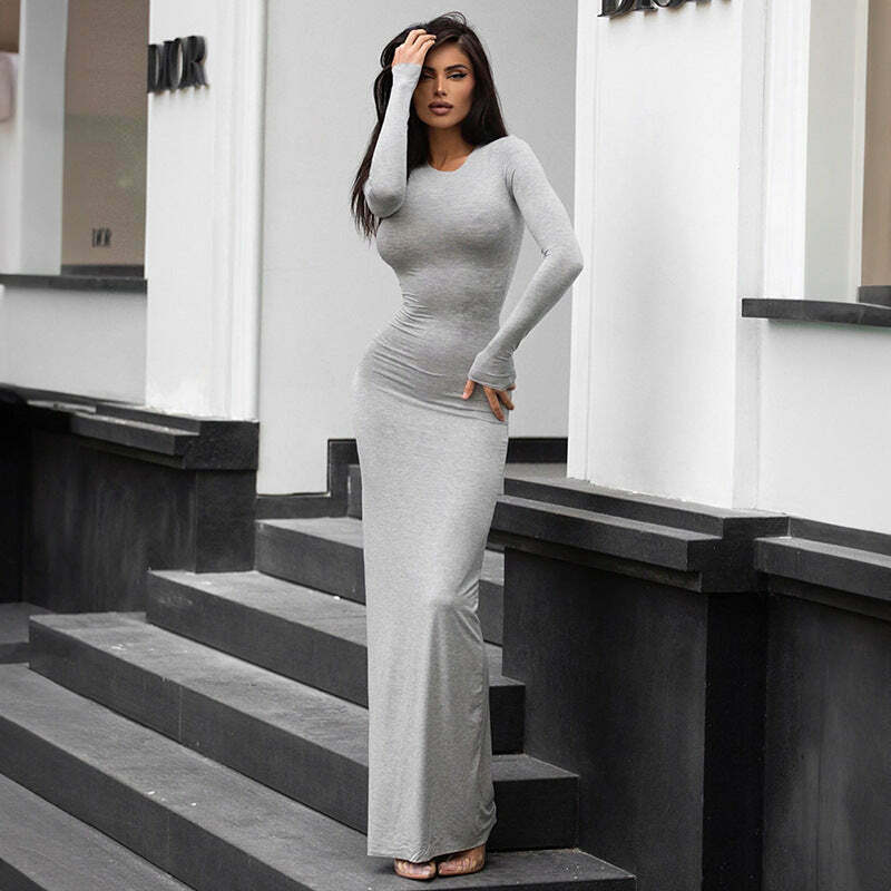 Y2K Aesthetic Fishtail Maxi Dress - Coquette Grunge with Pastel Goth Vibes