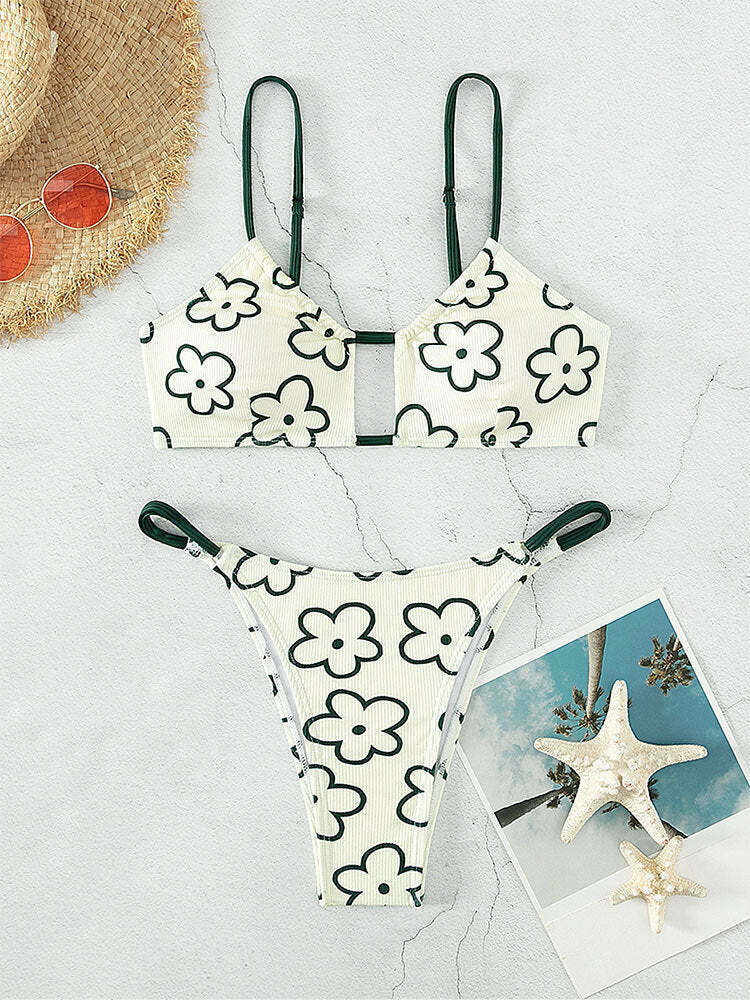Y2K Aesthetic Floral Beach Bikini - Coquette Style for Women