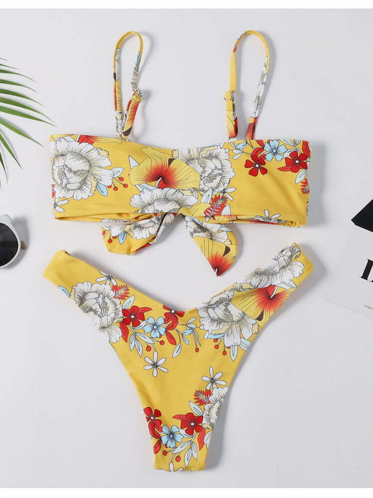 Y2K Aesthetic Floral Bikini Set - Coquette Style High Leg Swimsuit