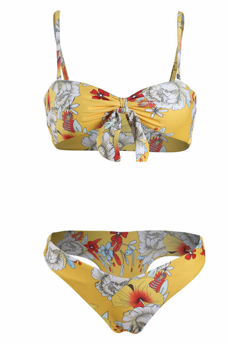 Y2K Aesthetic Floral Bikini Set - Coquette Style High Leg Swimsuit