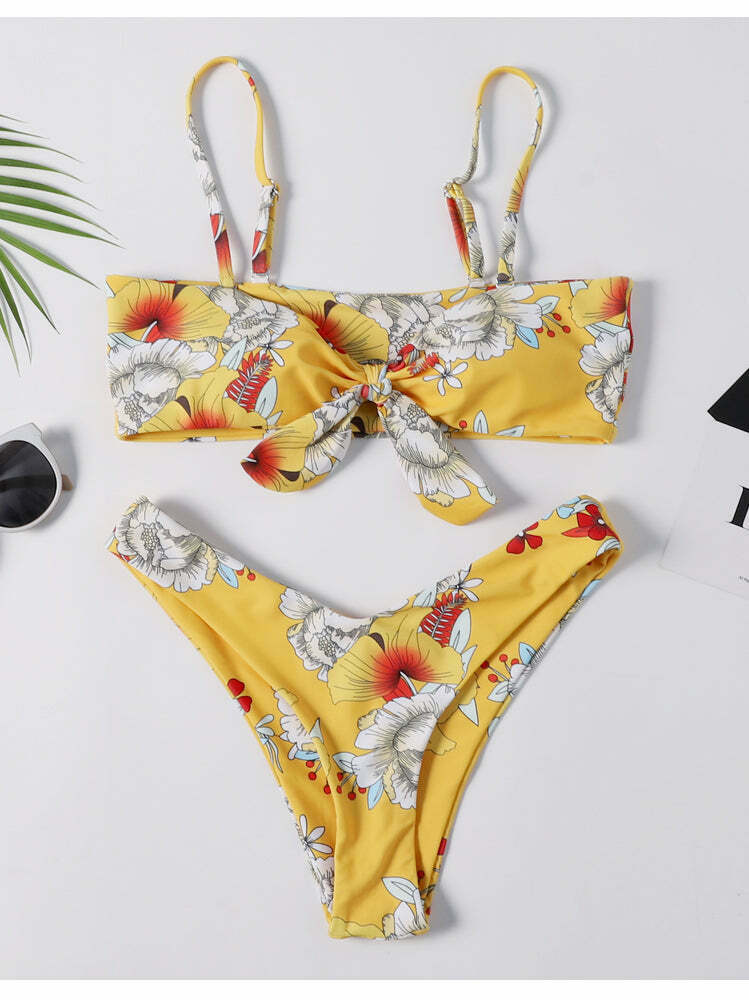 Y2K Aesthetic Floral Bikini Set - Coquette Style High Leg Swimsuit