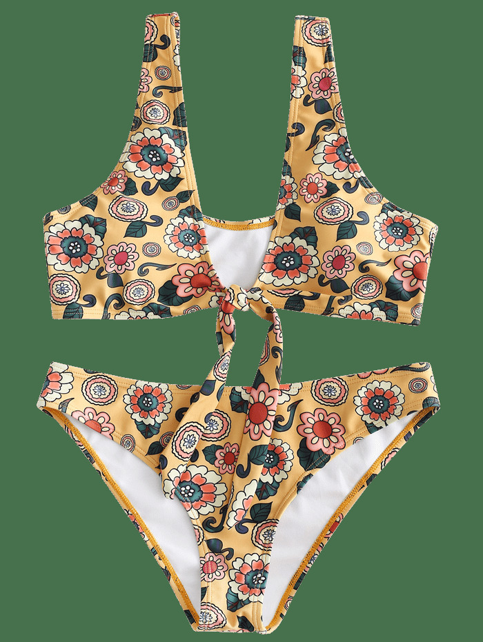 Y2K Aesthetic Floral Bikini Set with Unique Knot Detail