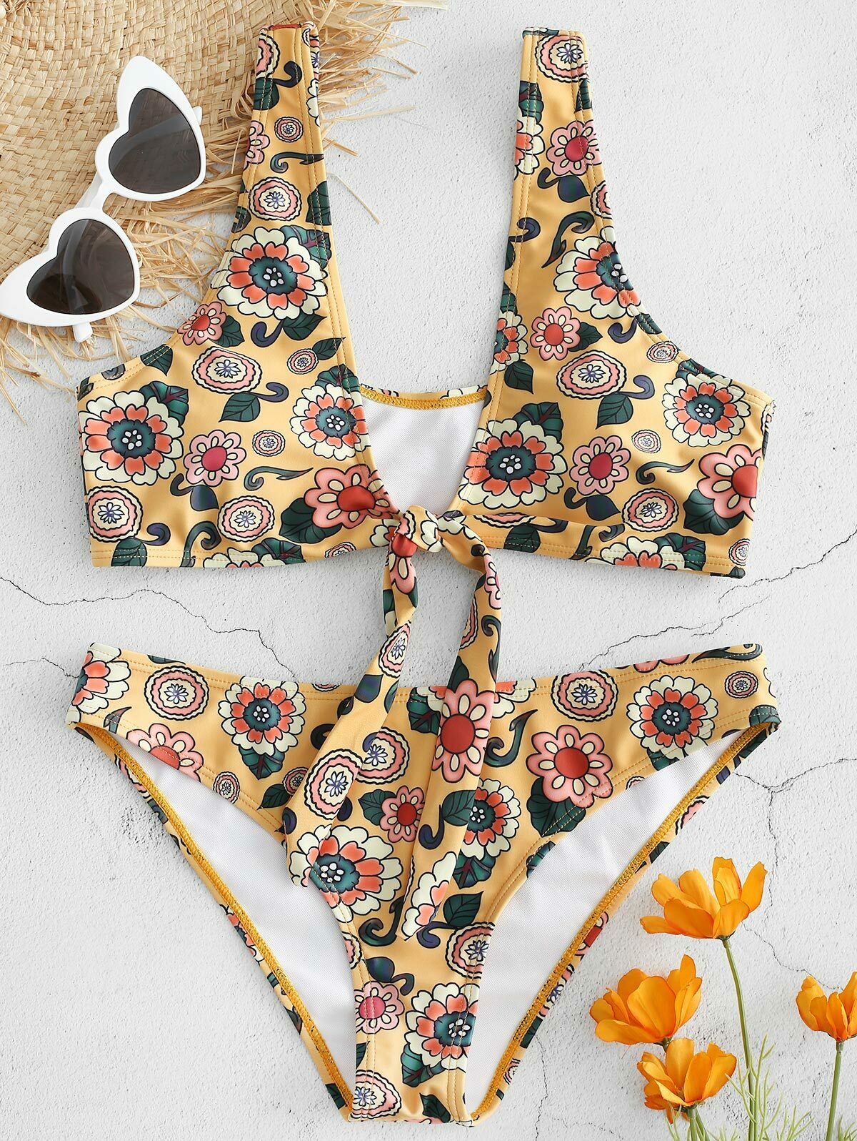 Y2K Aesthetic Floral Bikini Set with Unique Knot Detail