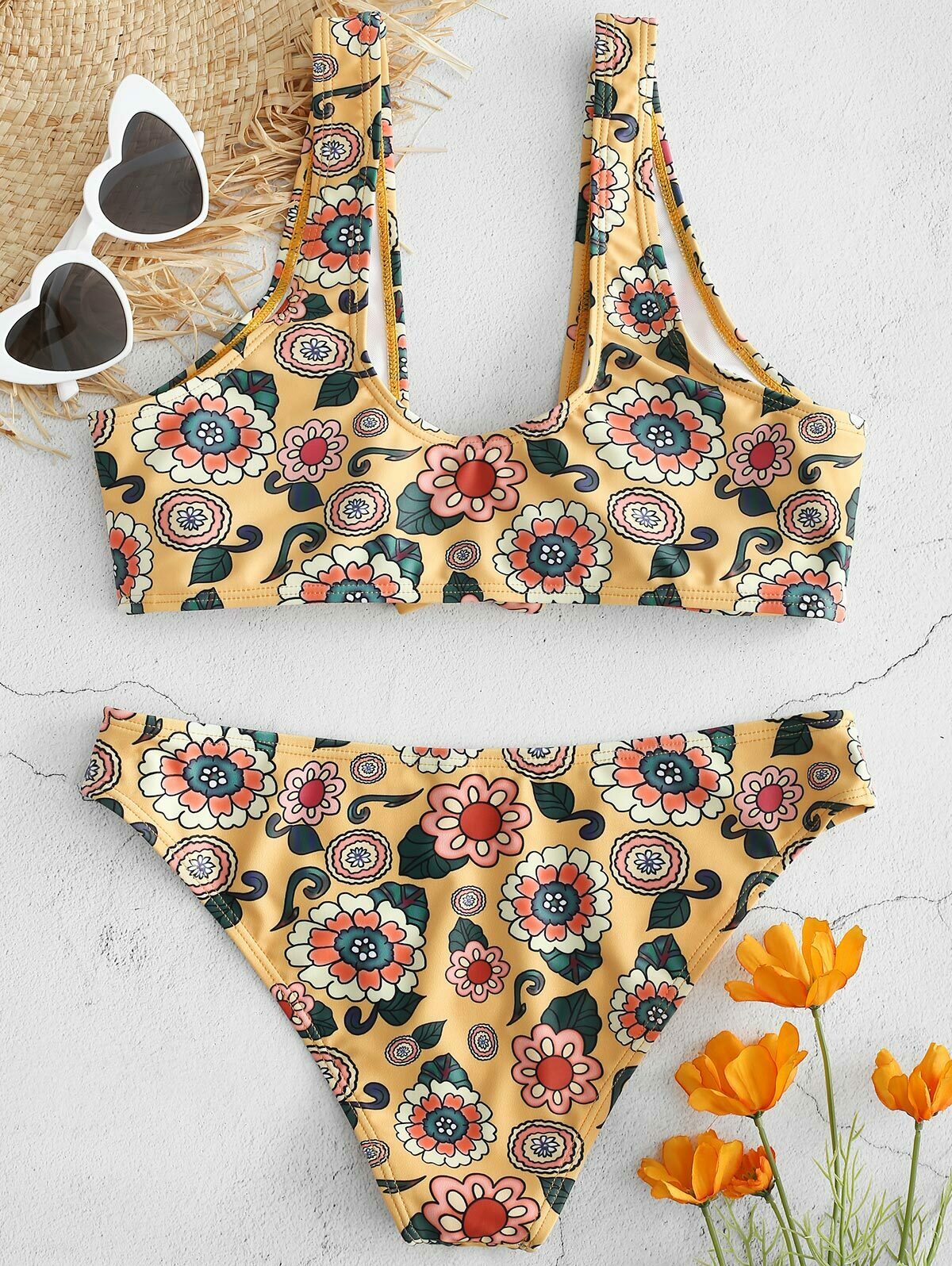 Y2K Aesthetic Floral Bikini Set with Unique Knot Detail