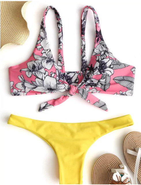 Y2K Aesthetic Floral Knot Scrunch Butt Bikini - Coquette Style for Women's Fashion