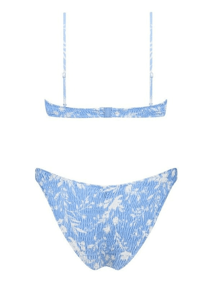 Y2K Aesthetic Floral Print Smocked Bikini Set - Vintage-inspired Swimwear for Trendy Women