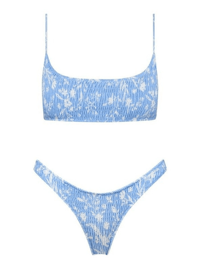 Y2K Aesthetic Floral Print Smocked Bikini Set - Vintage-inspired Swimwear for Trendy Women