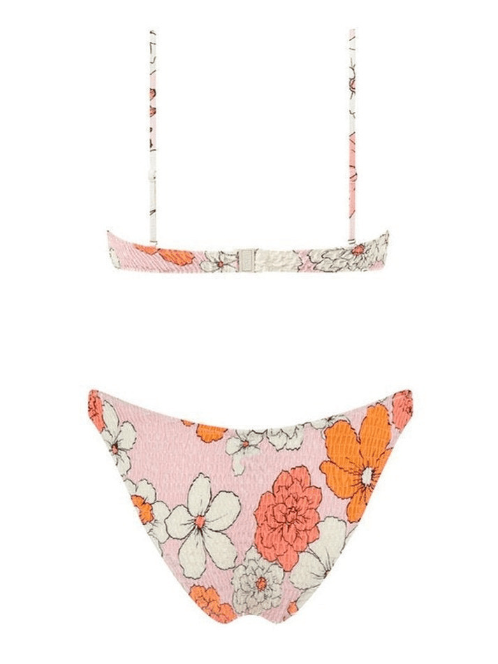 Y2K Aesthetic Floral Print Smocked Bikini Set - Vintage-inspired Swimwear for Trendy Women
