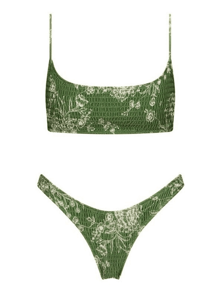 Y2K Aesthetic Floral Print Smocked Bikini Set - Vintage-inspired Swimwear for Trendy Women