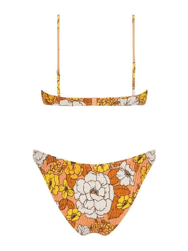 Y2K Aesthetic Floral Print Smocked Bikini Set - Vintage-inspired Swimwear for Trendy Women