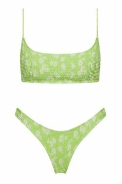 Y2K Aesthetic Floral Print Smocked Bikini Set - Vintage-inspired Swimwear for Trendy Women