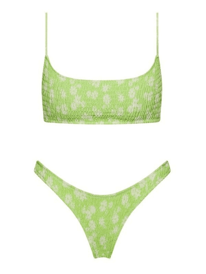 Y2K Aesthetic Floral Print Smocked Bikini Set - Vintage-inspired Swimwear for Trendy Women
