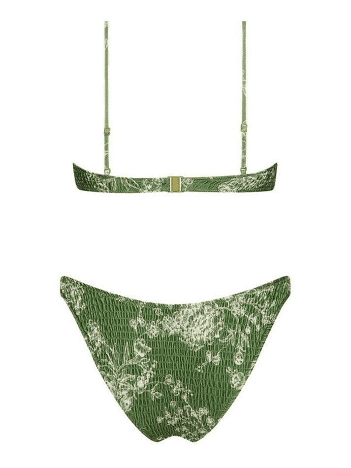 Y2K Aesthetic Floral Print Smocked Bikini Set - Vintage-inspired Swimwear for Trendy Women