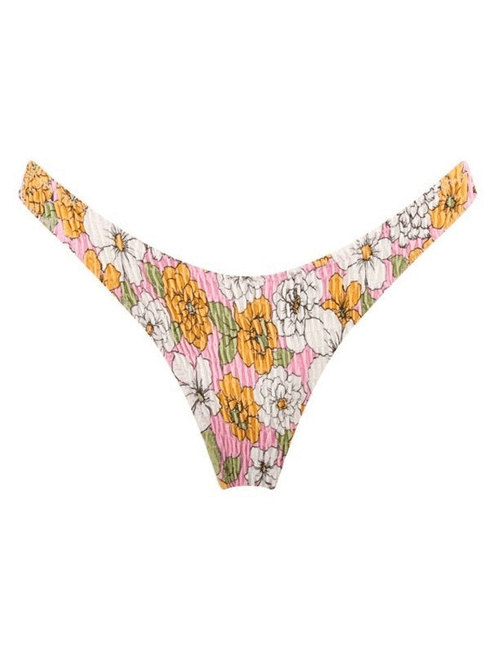 Y2K Aesthetic Floral Print Smocked Bikini Set - Vintage-inspired Swimwear for Trendy Women