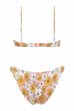 Y2K Aesthetic Floral Print Smocked Bikini Set - Vintage-inspired Swimwear for Trendy Women