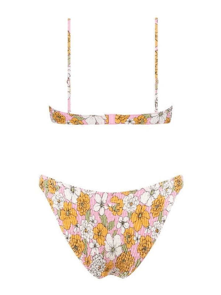 Y2K Aesthetic Floral Print Smocked Bikini Set - Vintage-inspired Swimwear for Trendy Women