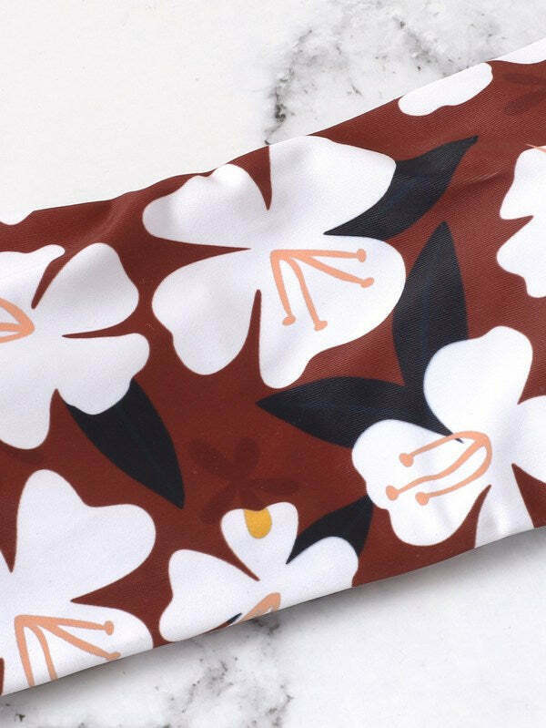 Y2K Aesthetic Flower Print Bandeau Bikini Set for Women - Coquette Style Swimwear