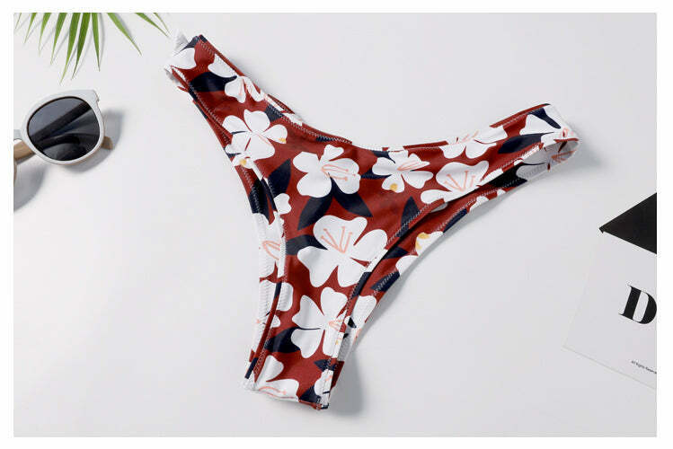 Y2K Aesthetic Flower Print Bandeau Thong Bikini - Retro Coquette Style Swimwear