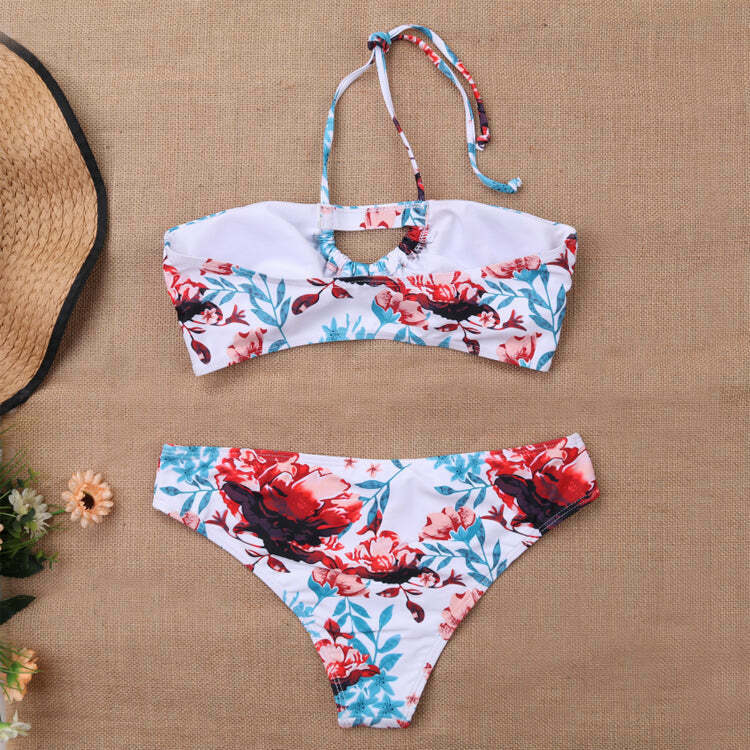 Y2K Aesthetic Flower Print Bikini Set with High Cut and Knot Detail
