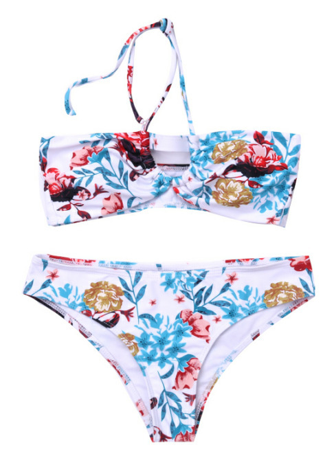 Y2K Aesthetic Flower Print Bikini Set with High Cut and Knot Detail