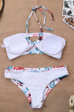 Y2K Aesthetic Flower Print Bikini Set with High Cut and Knot Detail