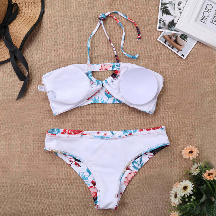 Y2K Aesthetic Flower Print Bikini Set with High Cut and Knot Detail