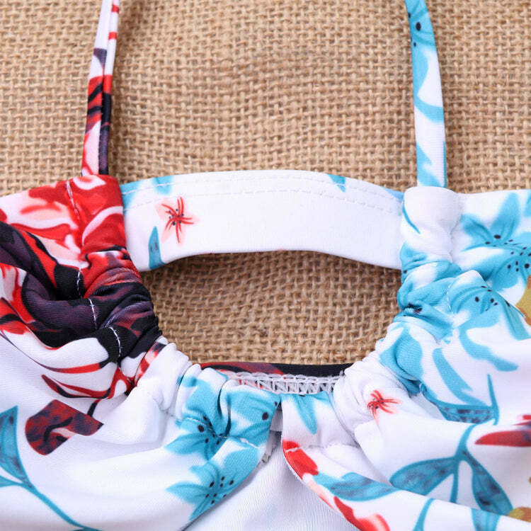 Y2K Aesthetic Flower Print Bikini Set with High Cut and Knot Detail